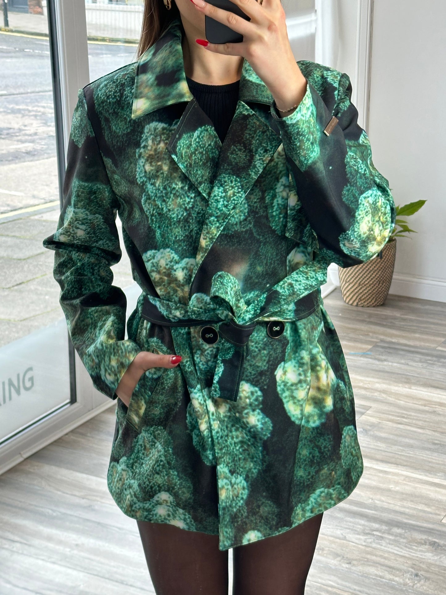 Emerald Green Reef Waist Belt Waterproof Jacket