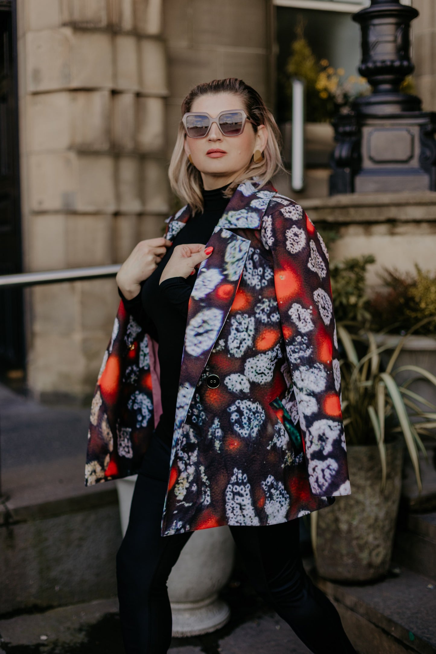 Celestial Red Coral Waterproof Jacket with Waist Belt