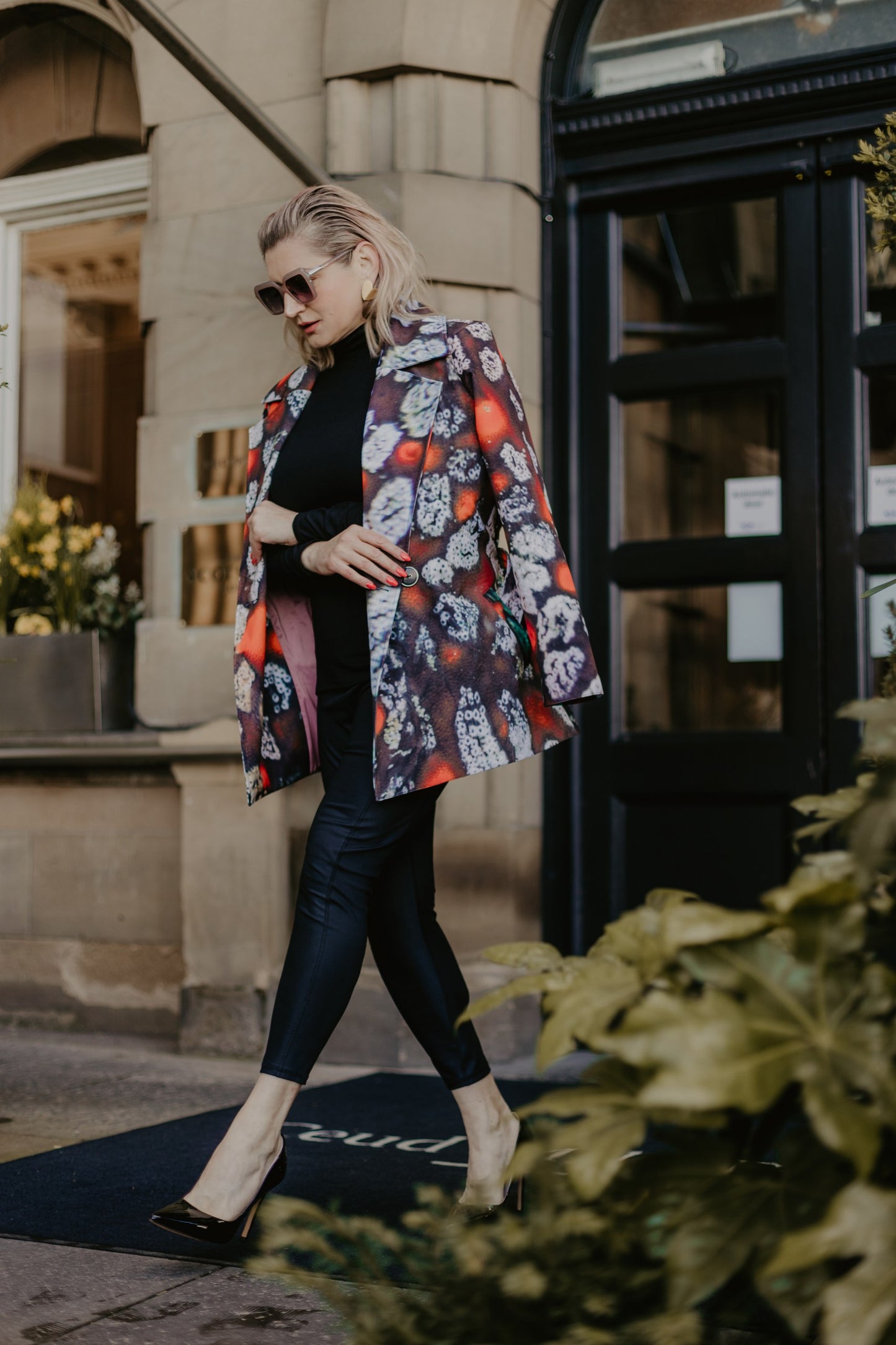 Celestial Red Coral Waterproof Jacket with Waist Belt