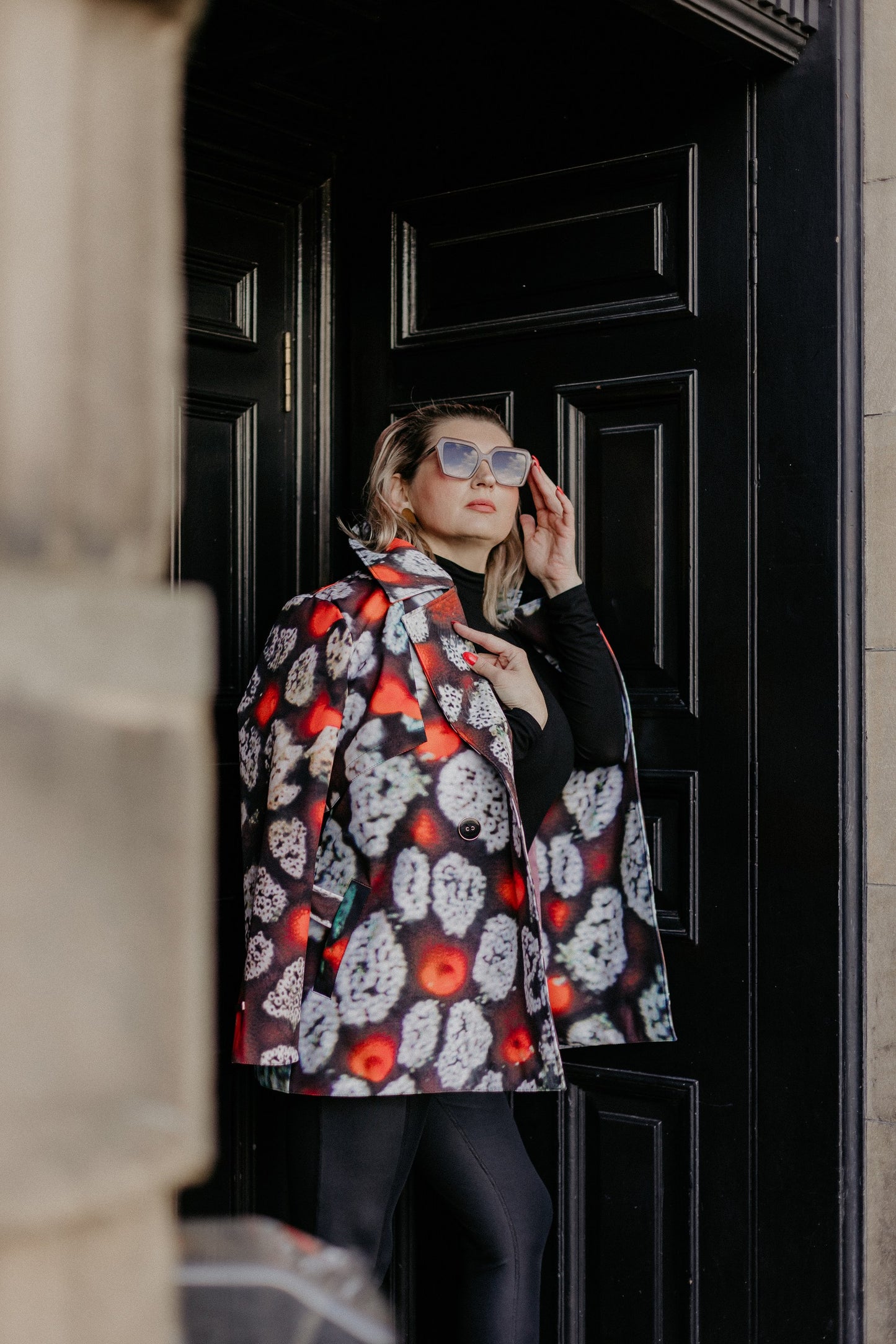 Celestial Red Coral Waterproof Jacket with Waist Belt