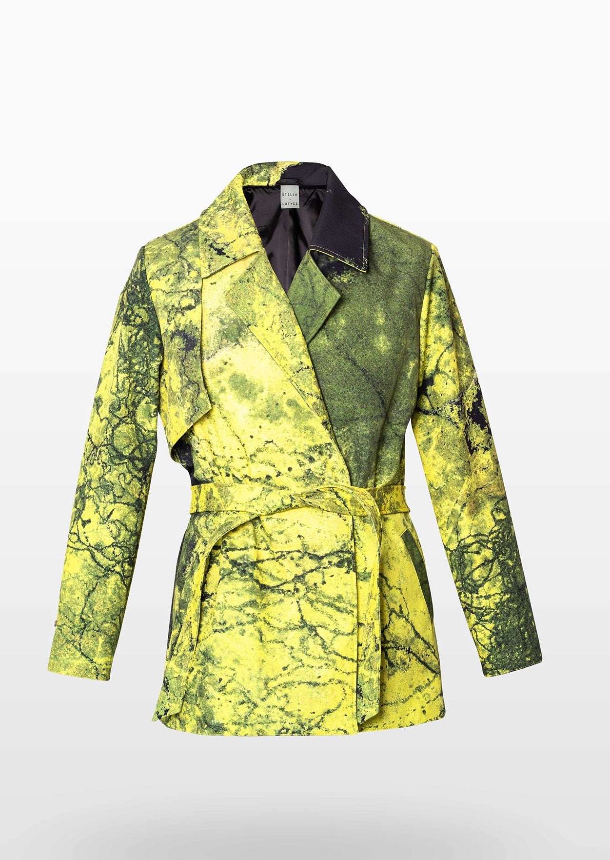 Yellow and Green Algae Waterproof Jacket with Waist Belt