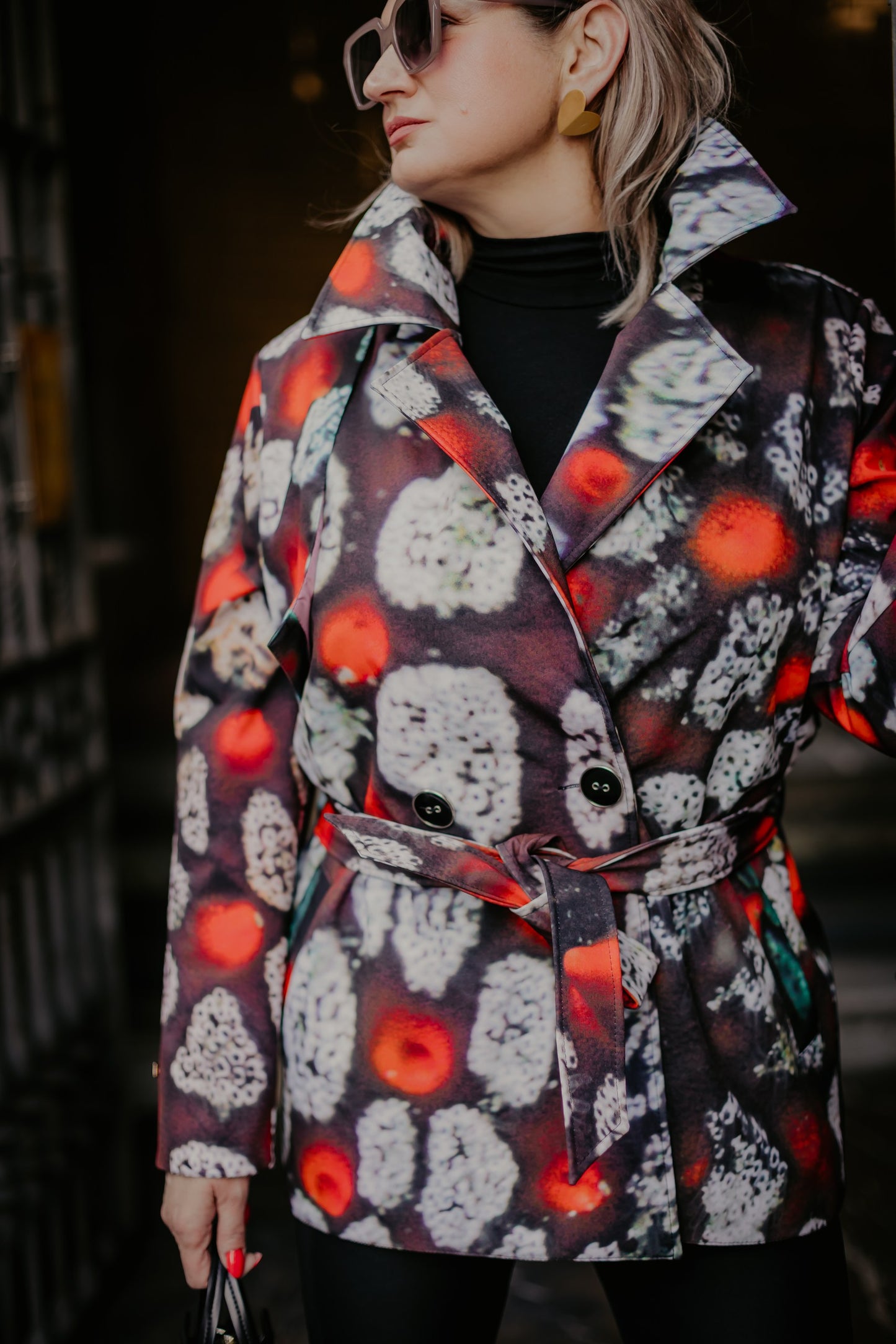 Celestial Red Coral Waterproof Jacket with Waist Belt