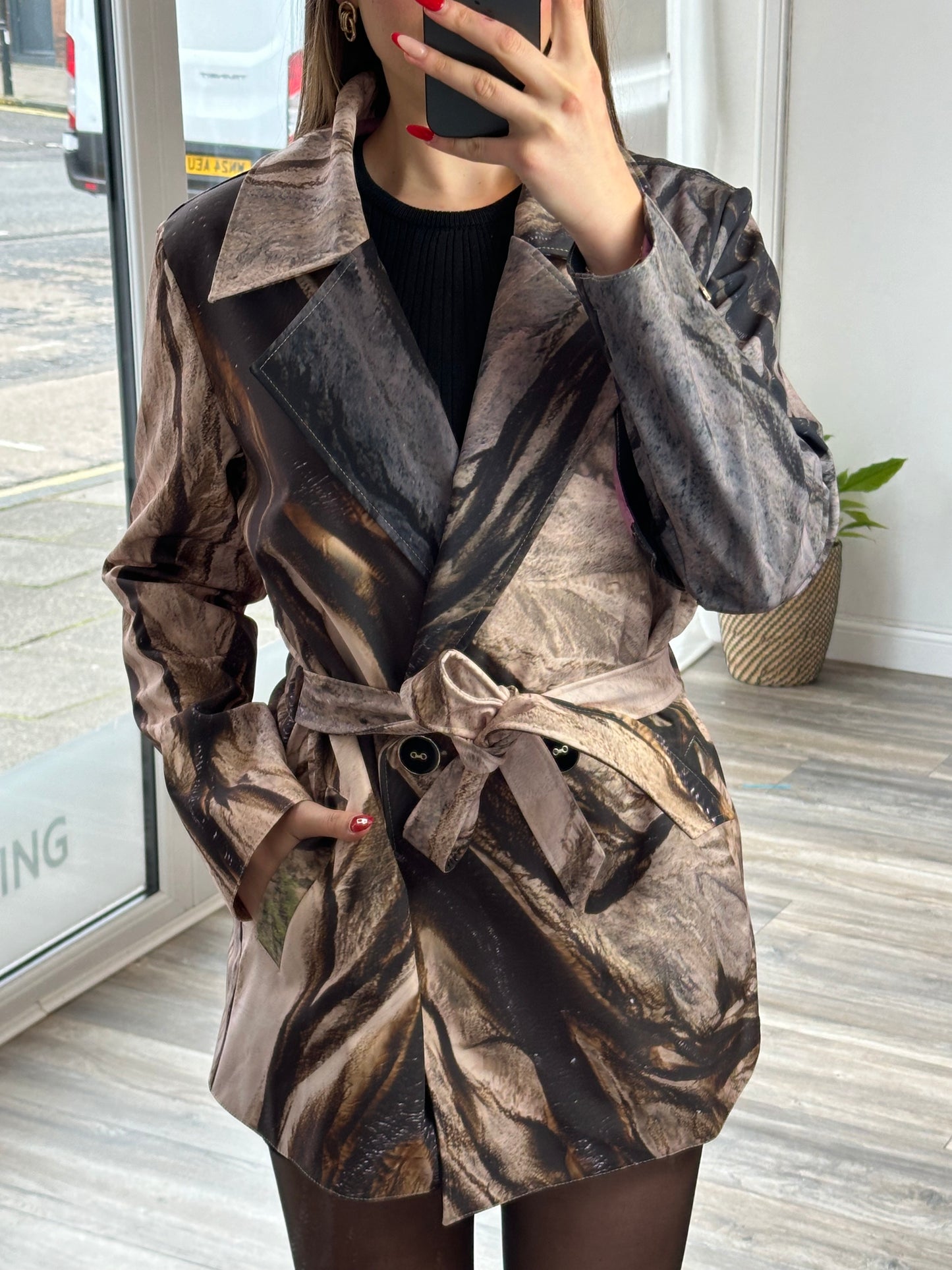 Sepia Brown Waterproof Jacket with Waist Belt