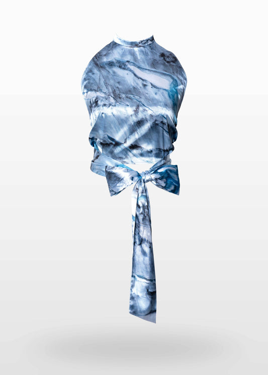 Blue Silk Halter Neck Tie Top