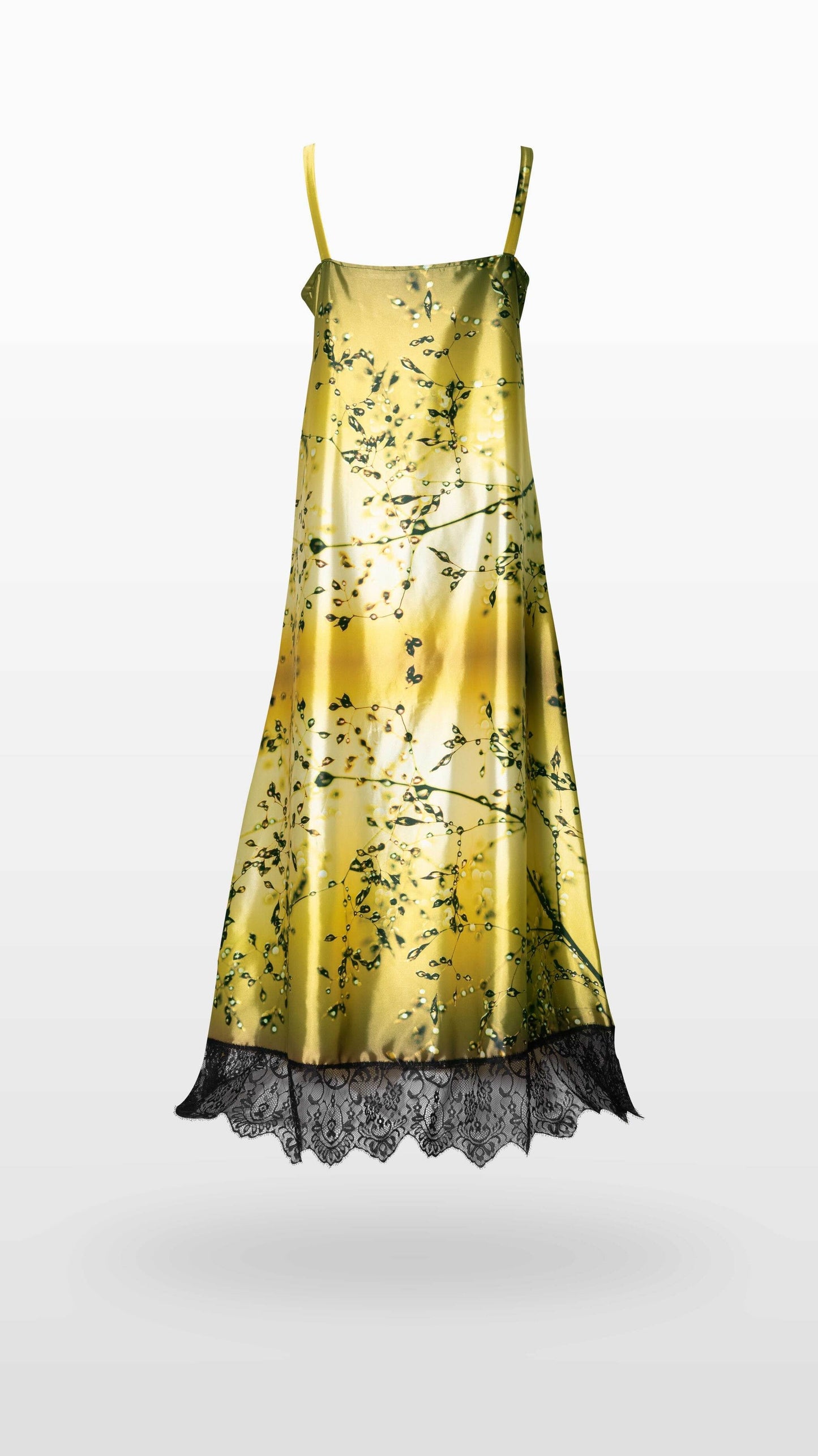 Gold Silk Maxi Dress with Lace