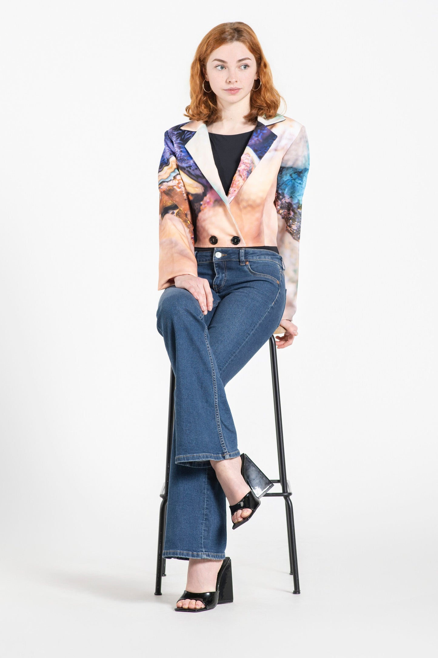 Colourful Long Sleeve Cropped Blazer