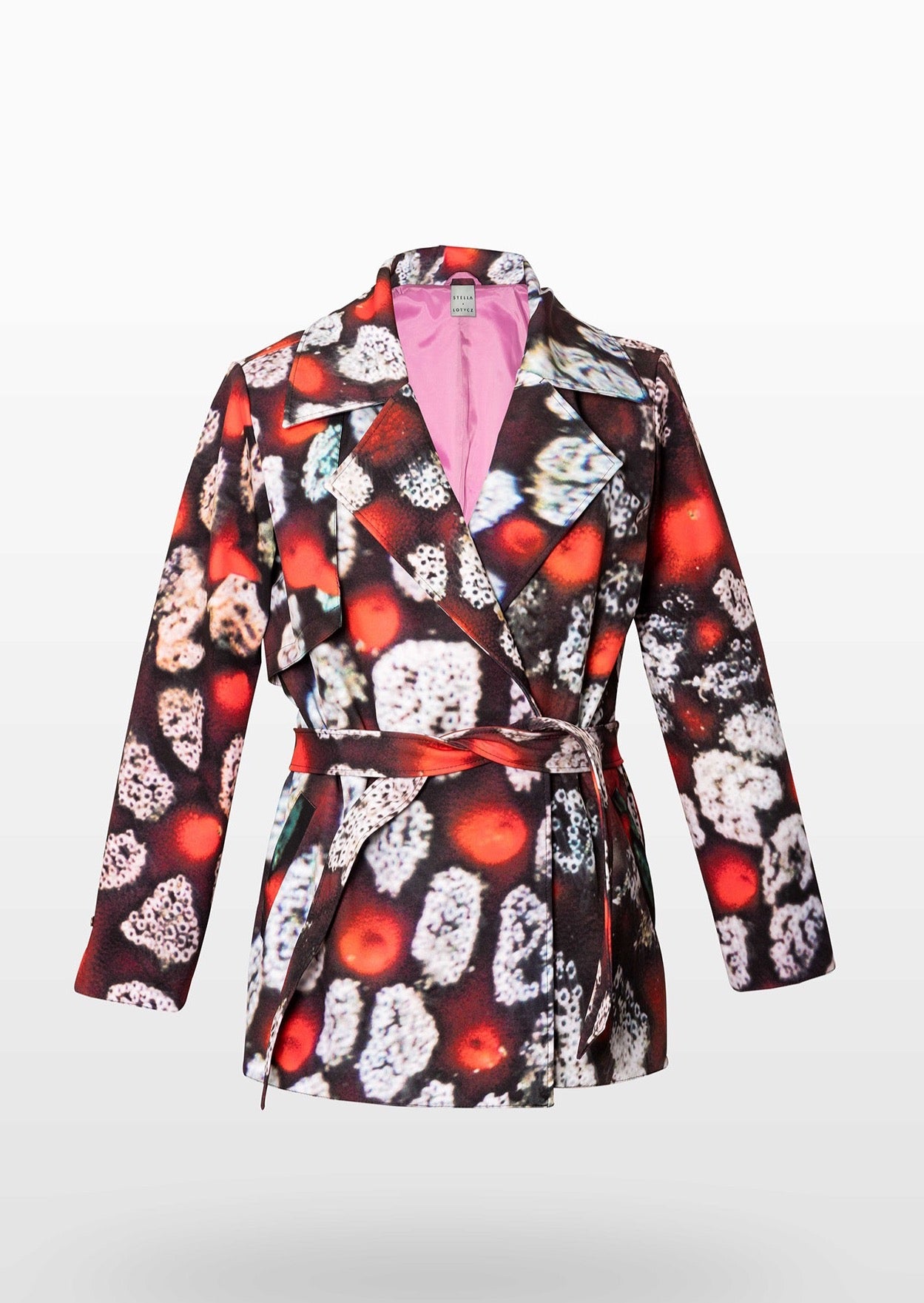 Celestial Red Coral Waterproof Jacket with Waist Belt