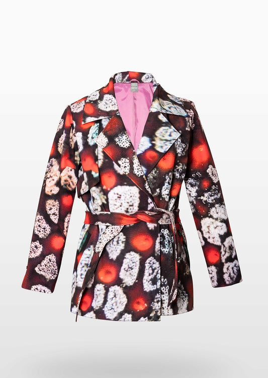 Celestial Red Coral Waterproof Jacket with Waist Belt