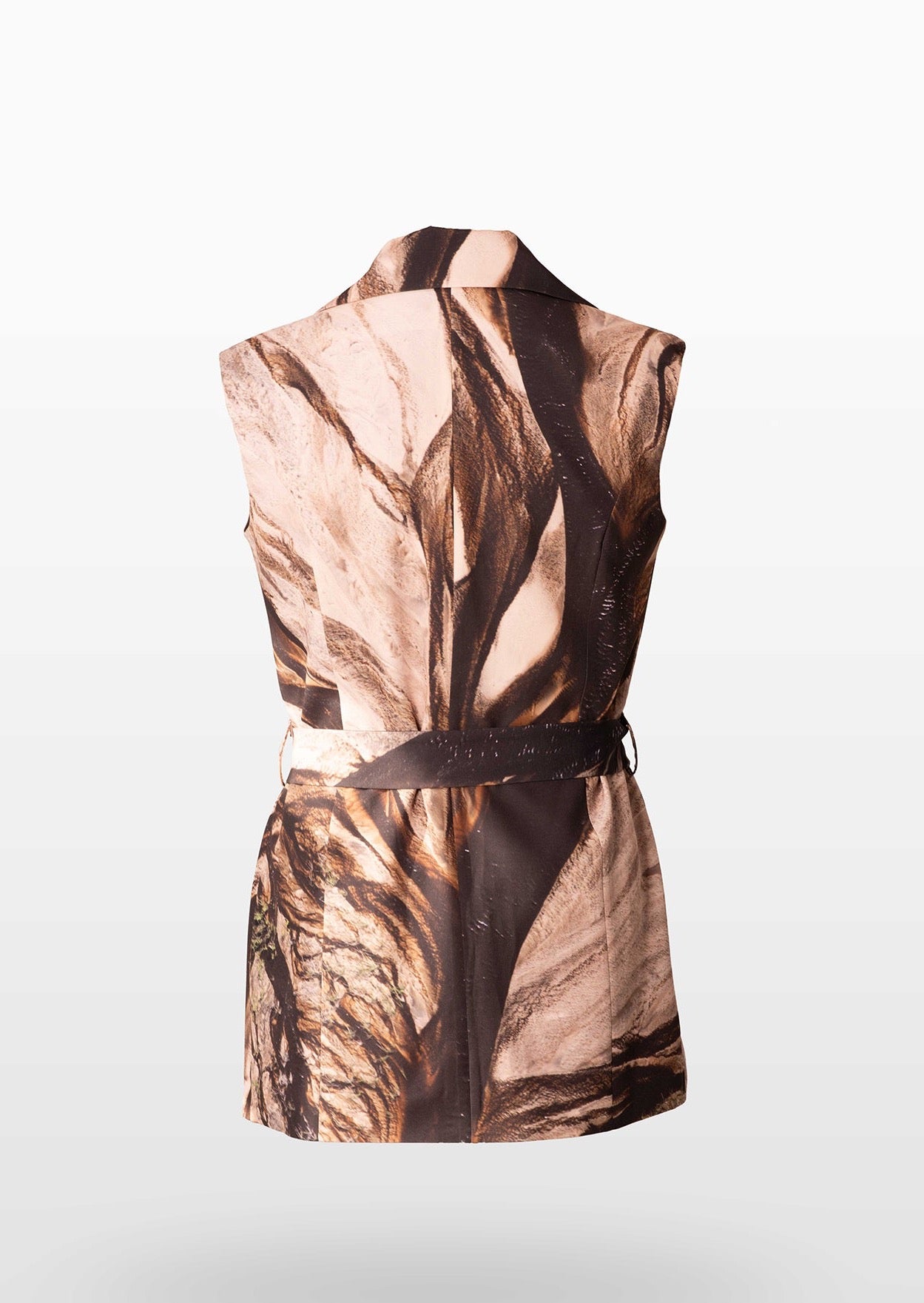 Sepia Brown Sleeveless Blazer with Waist Belt