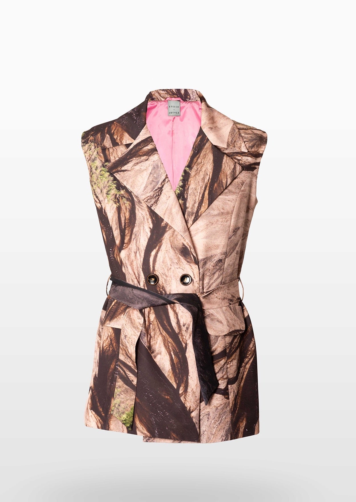 Sepia Brown Sleeveless Blazer with Waist Belt