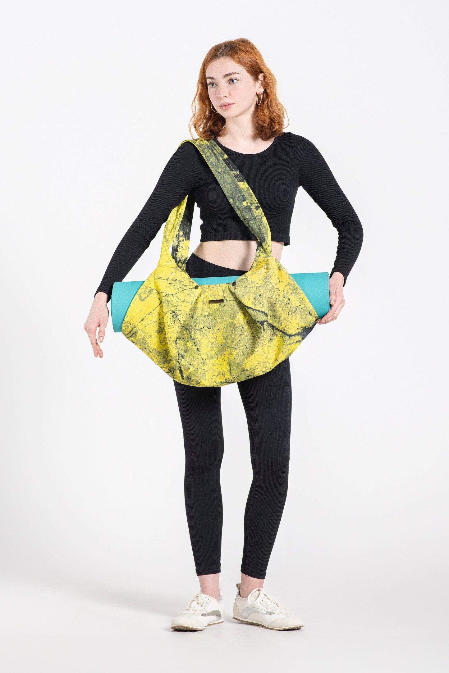 Shoulder Strap Yellow Algae Yoga Bag with Zipper