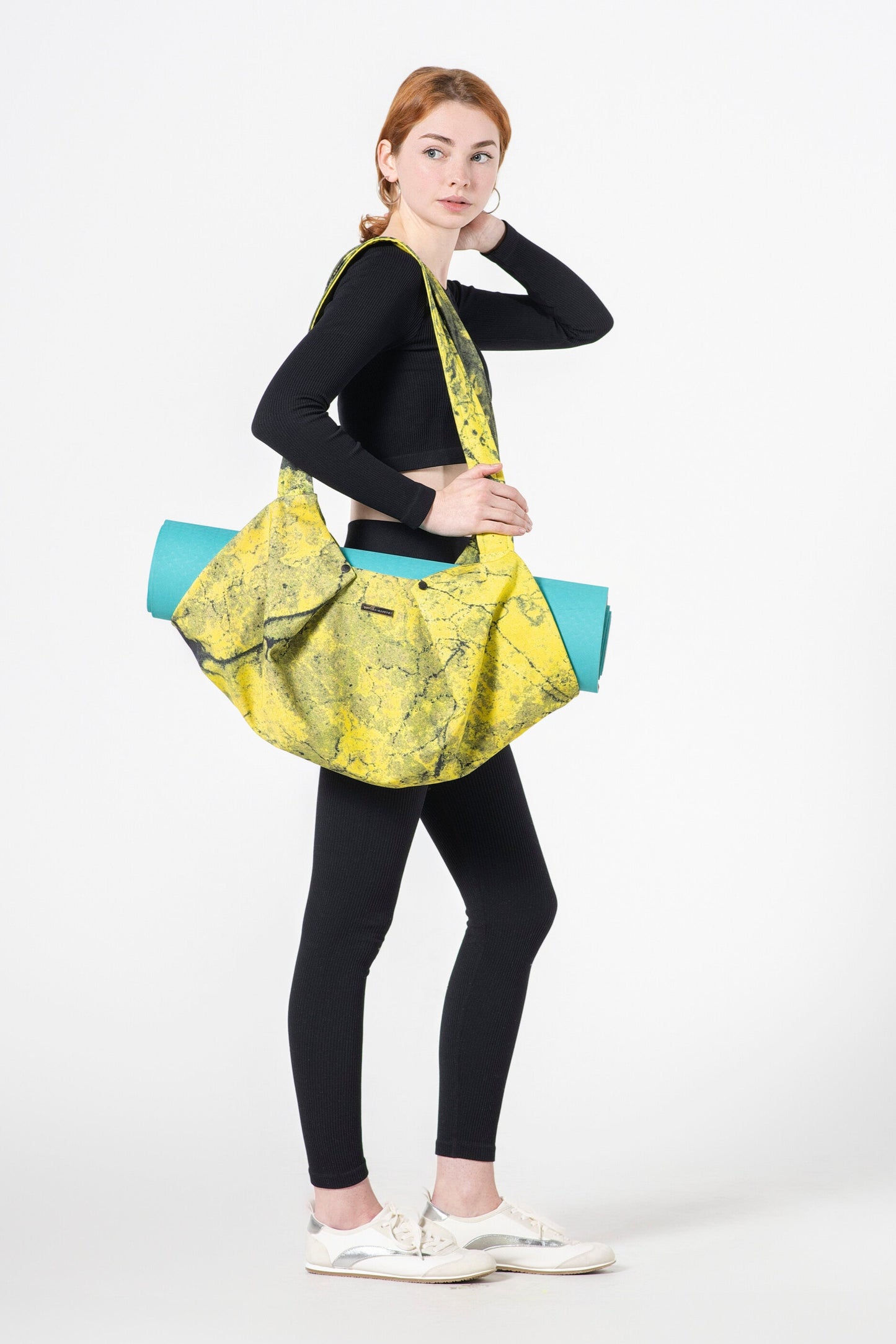 Shoulder Strap Yellow Algae Yoga Bag with Zipper