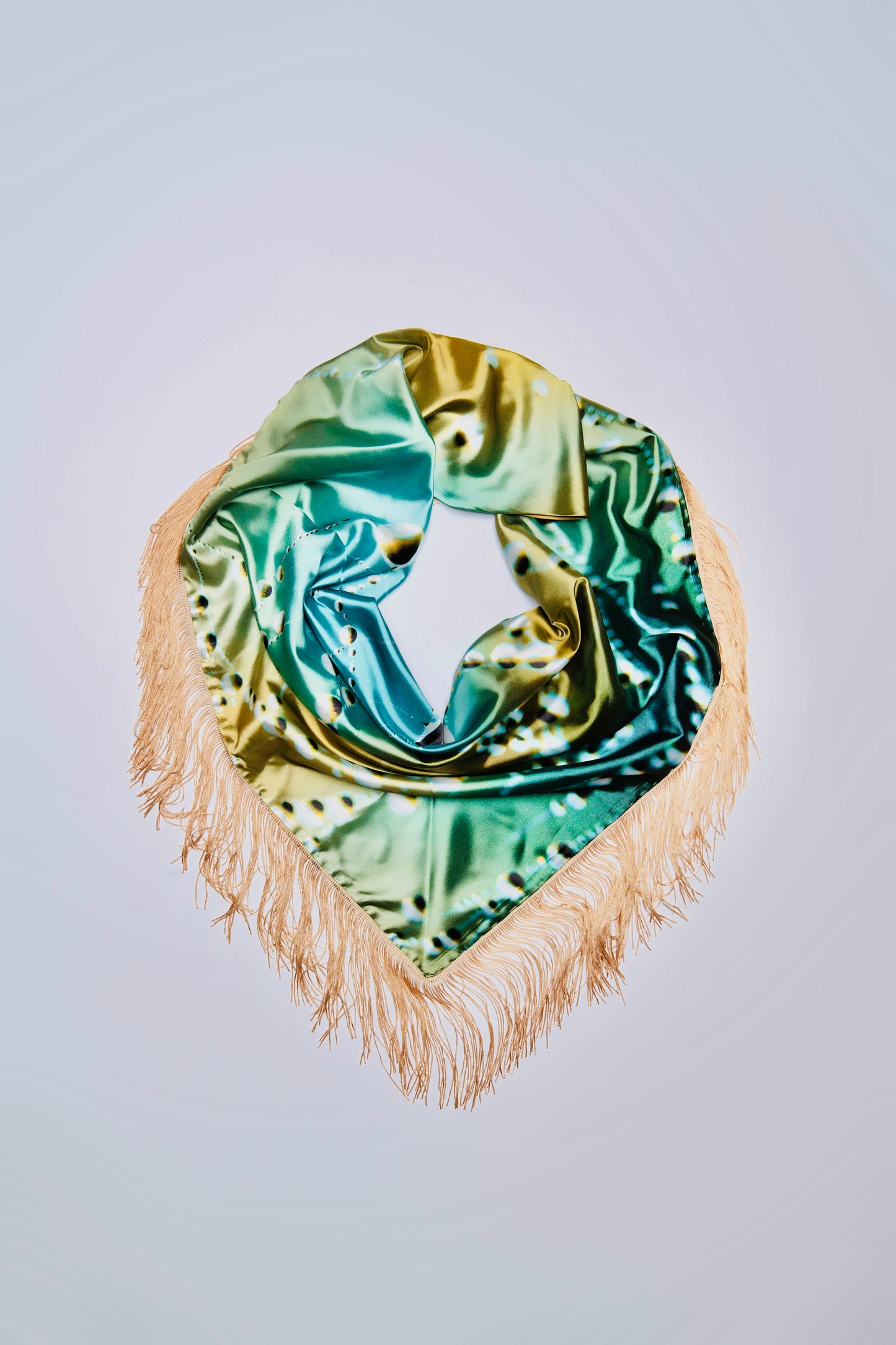 Teal Satin Fringe Scarf