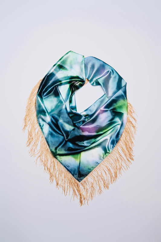 Sky Blue Satin Fringe Scarf