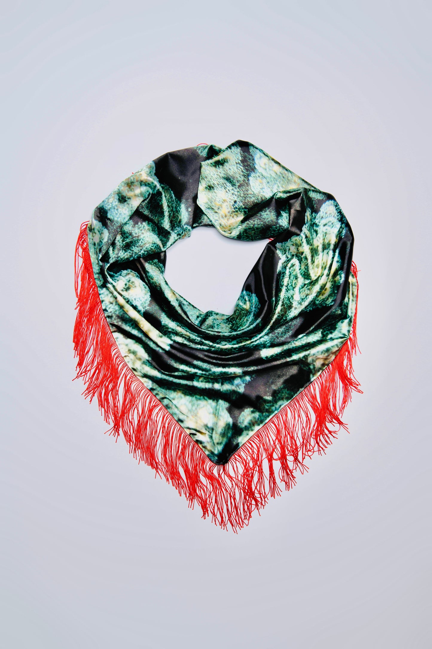 Green Satin Fringe Scarf