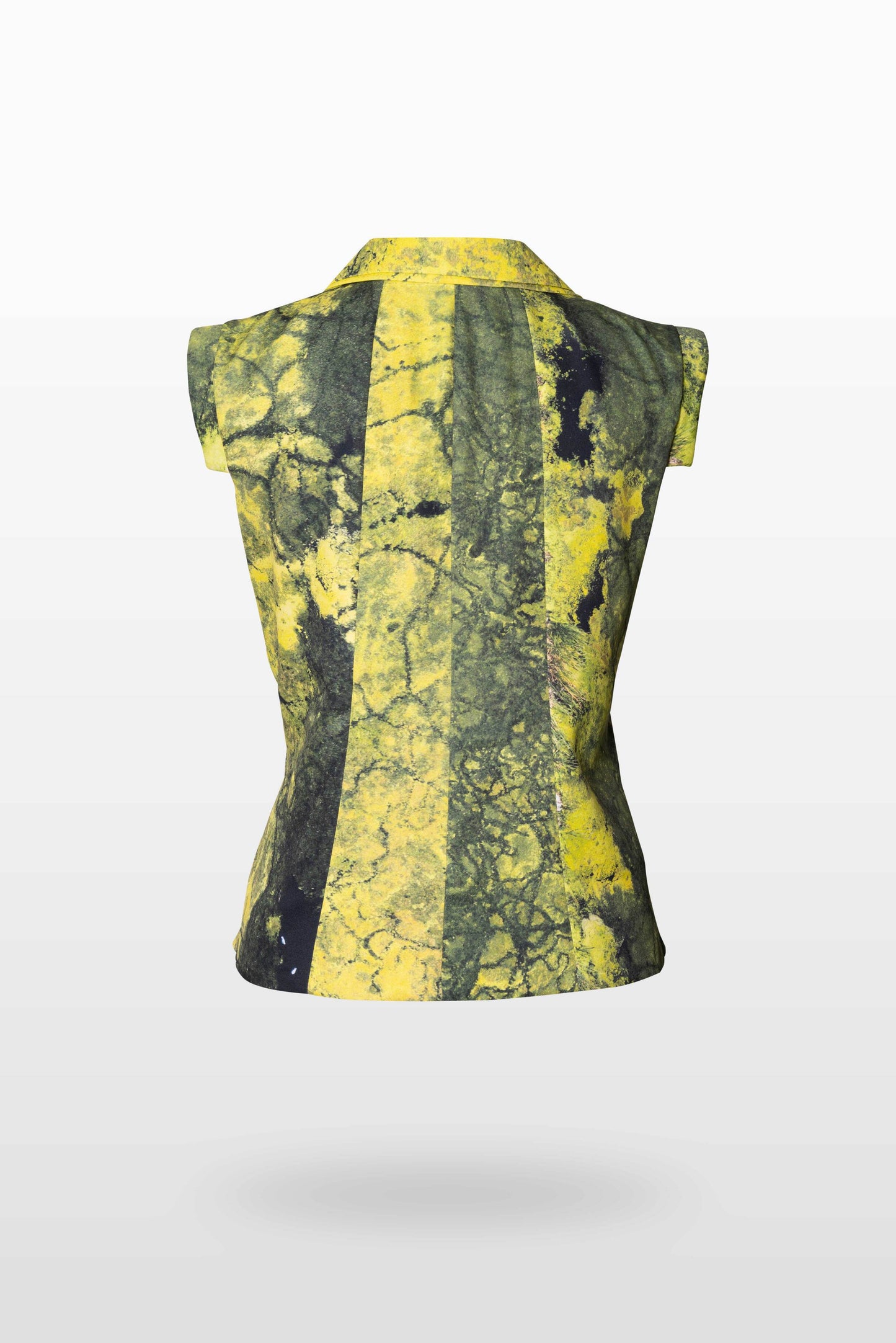 Yellow and Green Algae Sleeveless Blazer