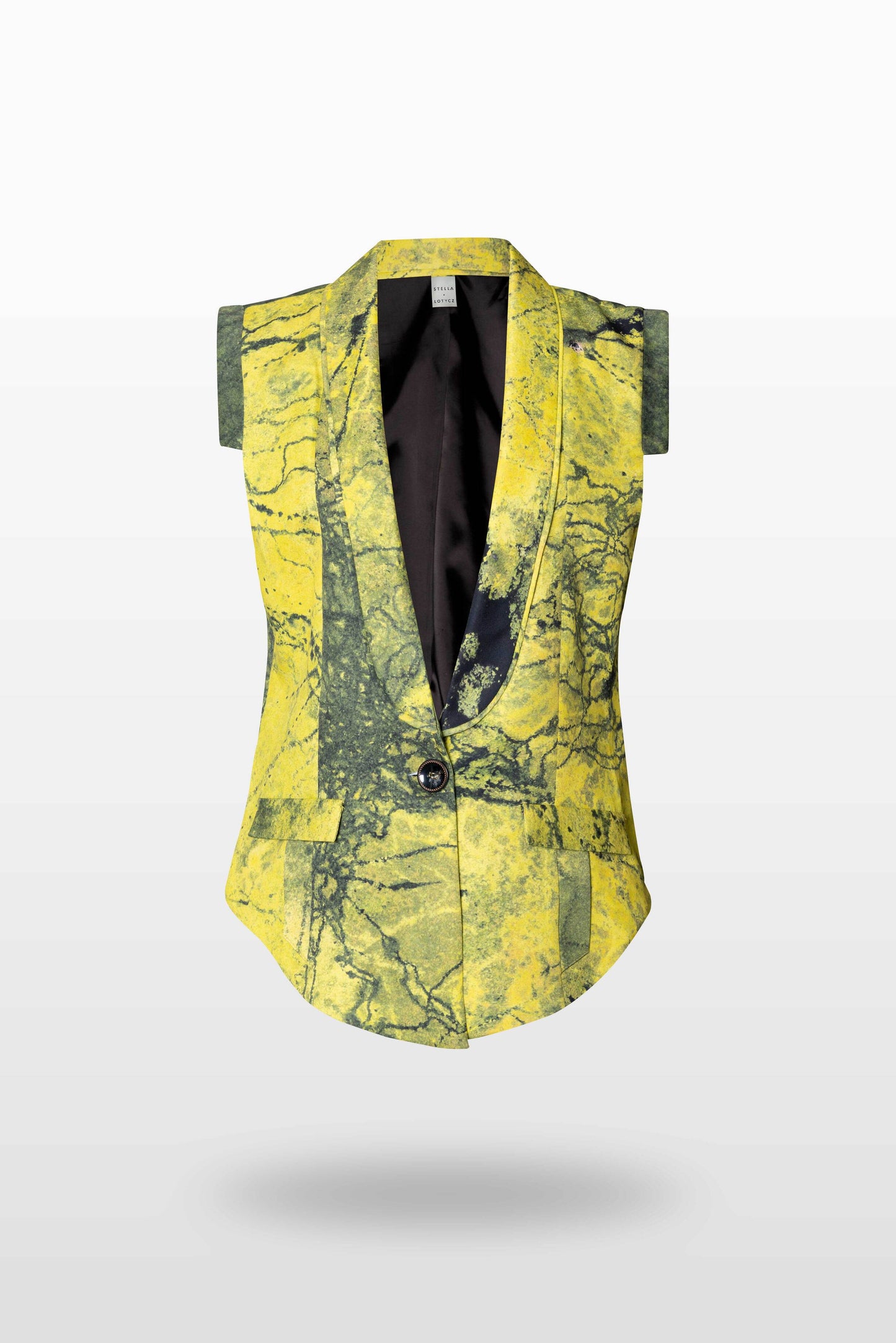 Yellow and Green Algae Sleeveless Blazer