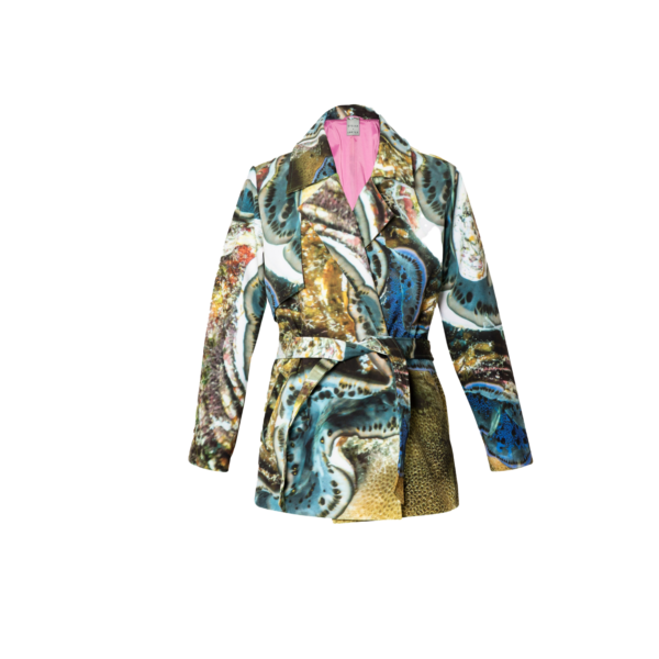 Aquatic Blue and Green Waterproof Jacket with Waist Belt