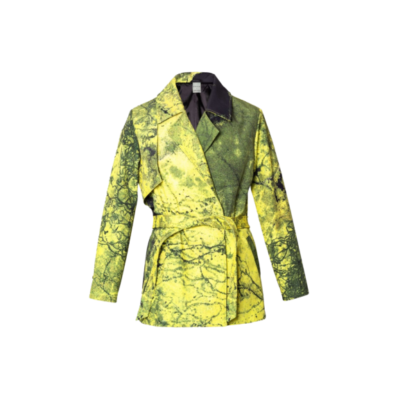 Yellow and Green Algae Waterproof Jacket with Waist Belt