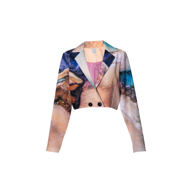 Long Sleeve Cropped Blazer. Purple Coral