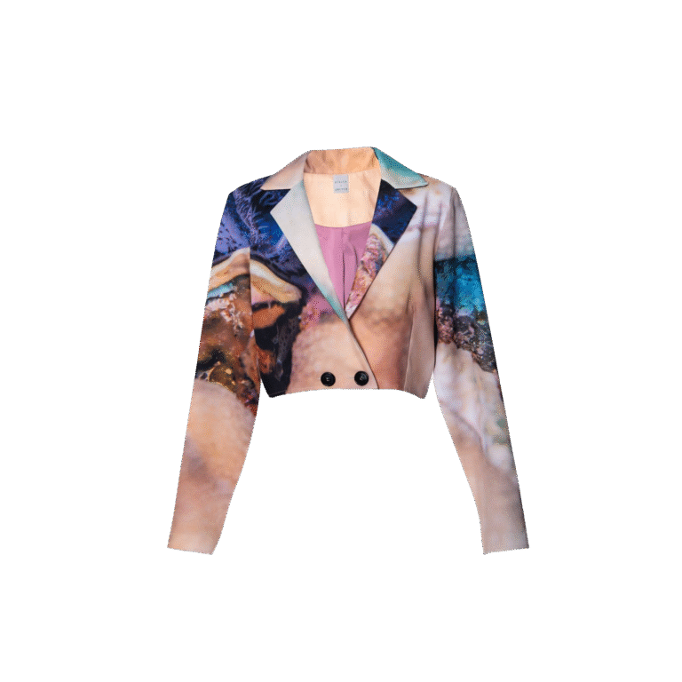 Long Sleeve Cropped Blazer. Purple Coral