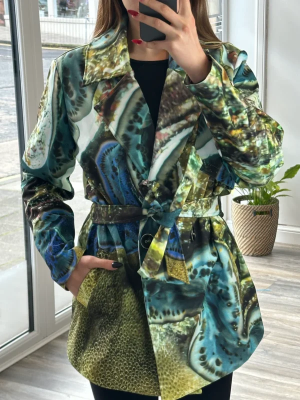 Aquatic Blue and Green Waterproof Jacket with Waist Belt