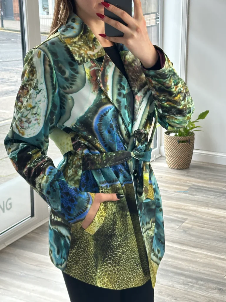 Aquatic Blue and Green Waterproof Jacket with Waist Belt